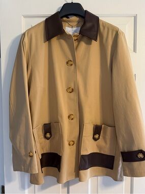 Pearl by Lela Rose Cotton Twill Jacket with Leather Detail, Size L